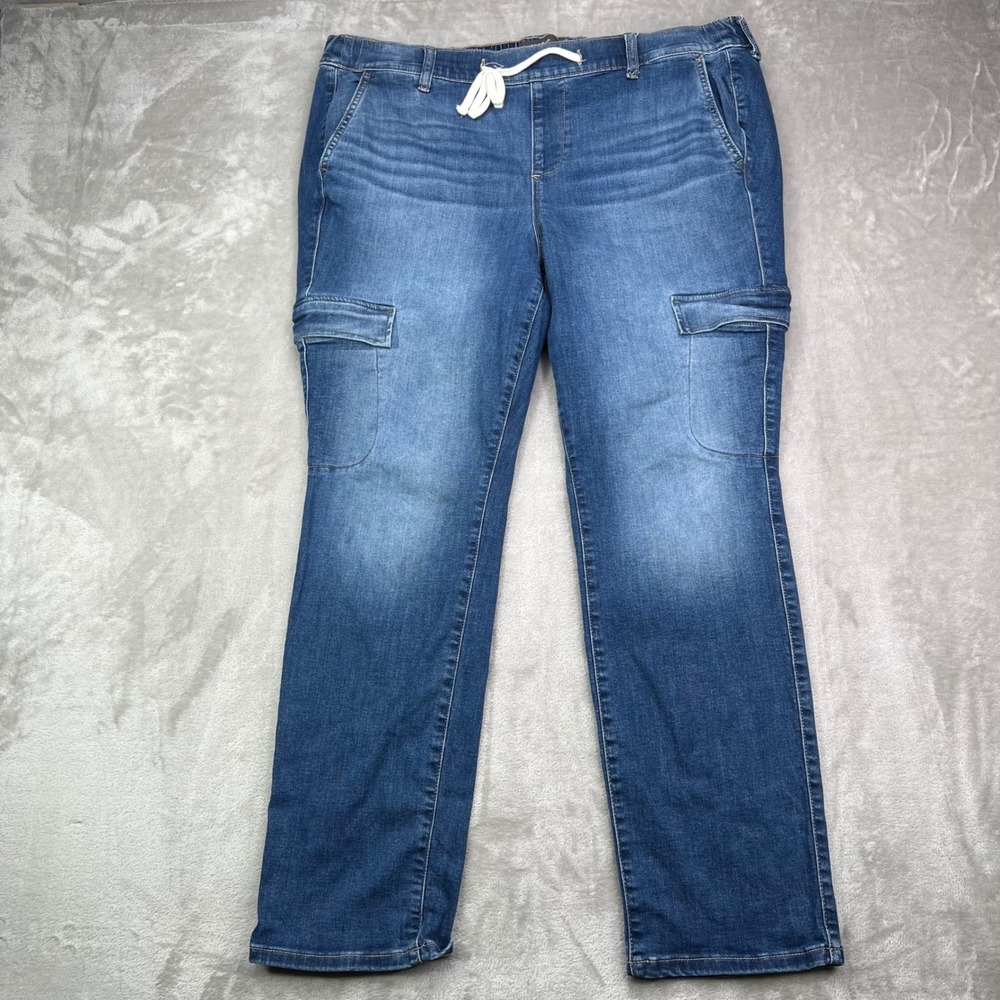 Torrid Cargo Jeans Womens 2R Blue Mid Wash Stretch Drawstring Utility Denim